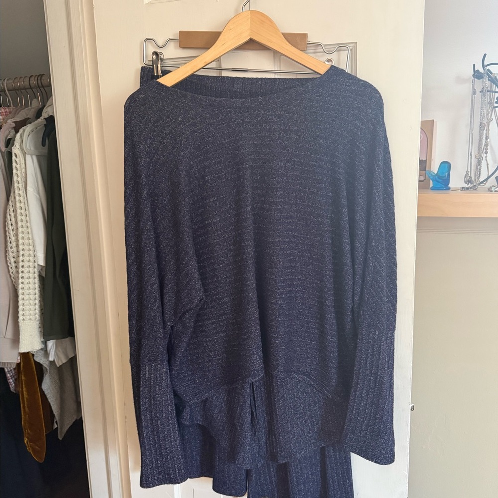 Splendid Pajama Set Navy Textured Knit